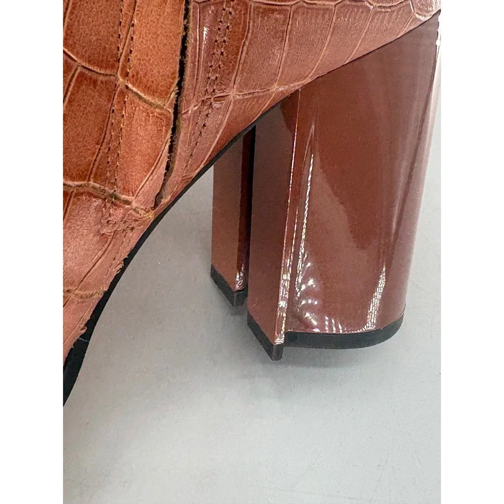 Coach Ankle Boots High Heel Brielle Crocodile Embossed Leather Women 7 Camel